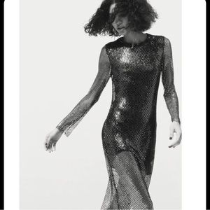 Zara Semi Sheer Sequin Maxi Dress Size S NWT
